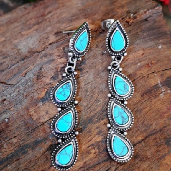 NWB! 925 Sterling Silver real turquoise earrings - Picture 8 of 8